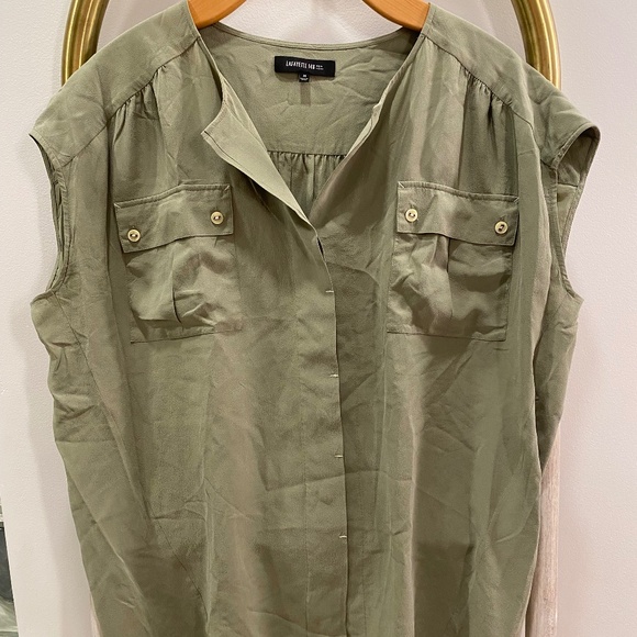 Lafayette 148 Womens Short Sleeves 100% Silk Khaki Oversized Blouse Top Size M - Picture 1 of 7